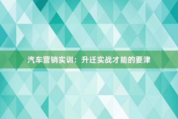 汽车营销实训：升迁实战才能的要津